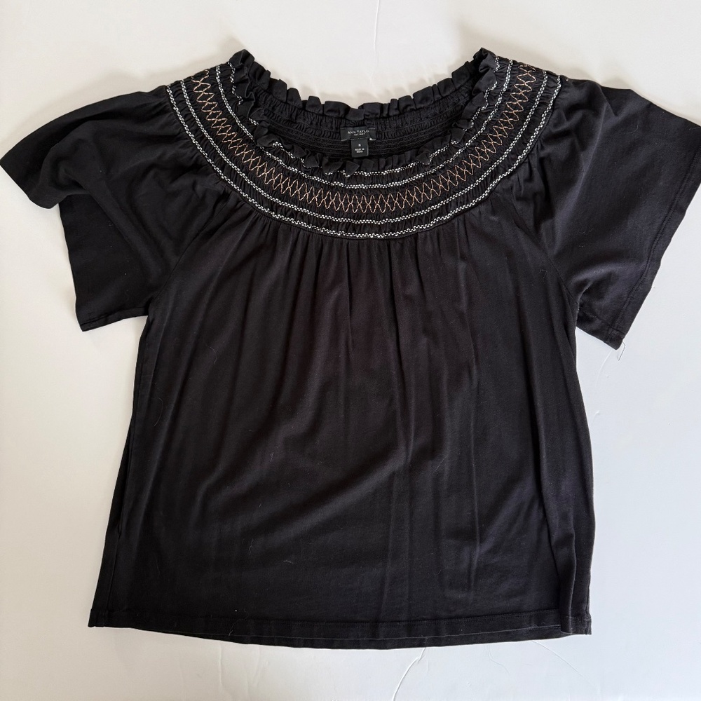 Black T with Neckline Stitching Detail